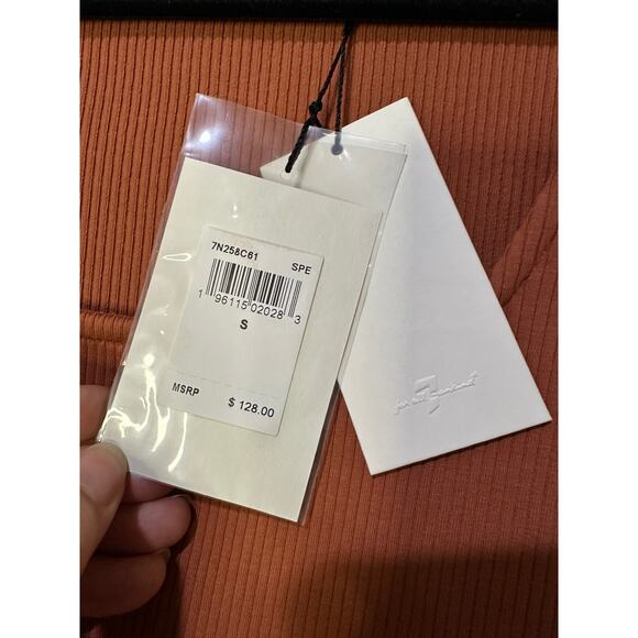 7 For All Mankind Puff Sleeve Square Neck Ribbed Top Size Small NWT Long Sleeves - Picture 4 of 13